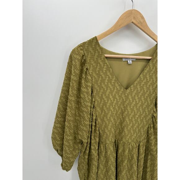 Ophelia Roe Dress Women 2X Mustard Yellow Textured Midi Dress Boho Cottagecore - Picture 4 of 8